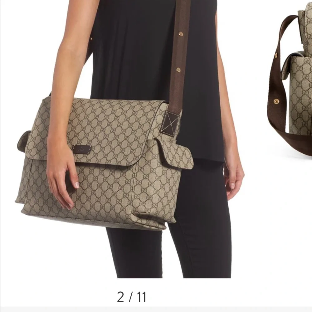 Gucci Beige GG Supreme Canvas Kids Messenger Bag with Brown Trim